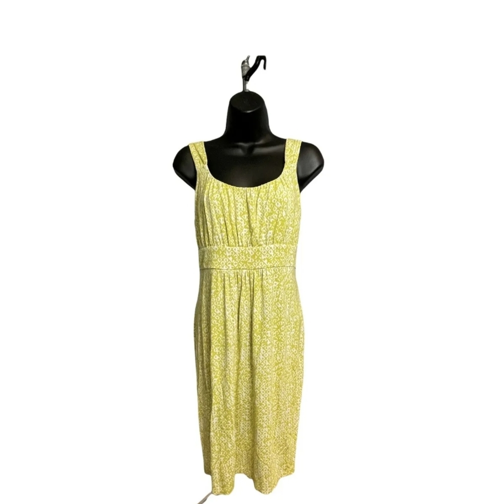 ANN TAYLOR | Sleeveless Empire Waist Chartreuse & White Dress - Picture 10 of 10